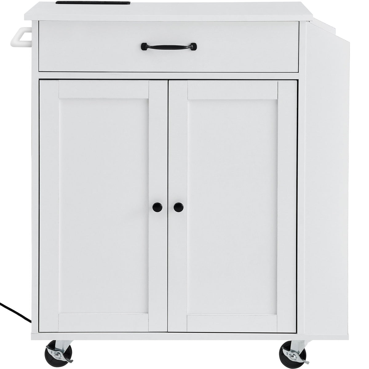 VEVOR Kitchen Island on Wheels, 813 mm Movable Table with Storage Cabinet, Outlets, Spice Rack, Towel Holder, Adjustable Shelf and Drawer, Suitable for Dining Room and Living Room, White