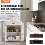 VEVOR Kitchen Island on Wheels, 813 mm Movable Table with Storage Cabinet, Outlets, Spice Rack, Towel Holder, Adjustable Shelf and Drawer, Suitable for Dining Room and Living Room, White