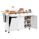 VEVOR virtuves sala ar uzglabāšanas vietu, 153 cm plats mobilais virtuves galds uz riteņiem ar nolokāmu virsmu, 2 atvilktnēm, atkritumu tvertnes skapīti, nažu turētāju, garšvielu plauktu un dvieļu turētāju, piemērots ēdamistabai un pieliekamajam