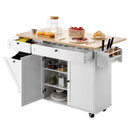VEVOR virtuves sala ar uzglabāšanas vietu, 153 cm plats mobilais virtuves galds uz riteņiem ar nolokāmu virsmu, 2 atvilktnēm, atkritumu tvertnes skapīti, nažu turētāju, garšvielu plauktu un dvieļu turētāju, piemērots ēdamistabai un pieliekamajam