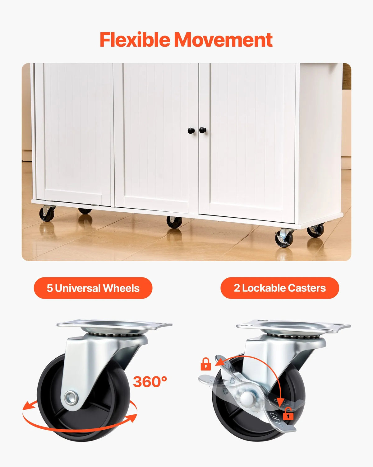 VEVOR virtuves sala ar uzglabāšanas vietu, 153 cm plats mobilais virtuves galds uz riteņiem ar nolokāmu virsmu, 2 atvilktnēm, atkritumu tvertnes skapīti, nažu turētāju, garšvielu plauktu un dvieļu turētāju, piemērots ēdamistabai un pieliekamajam