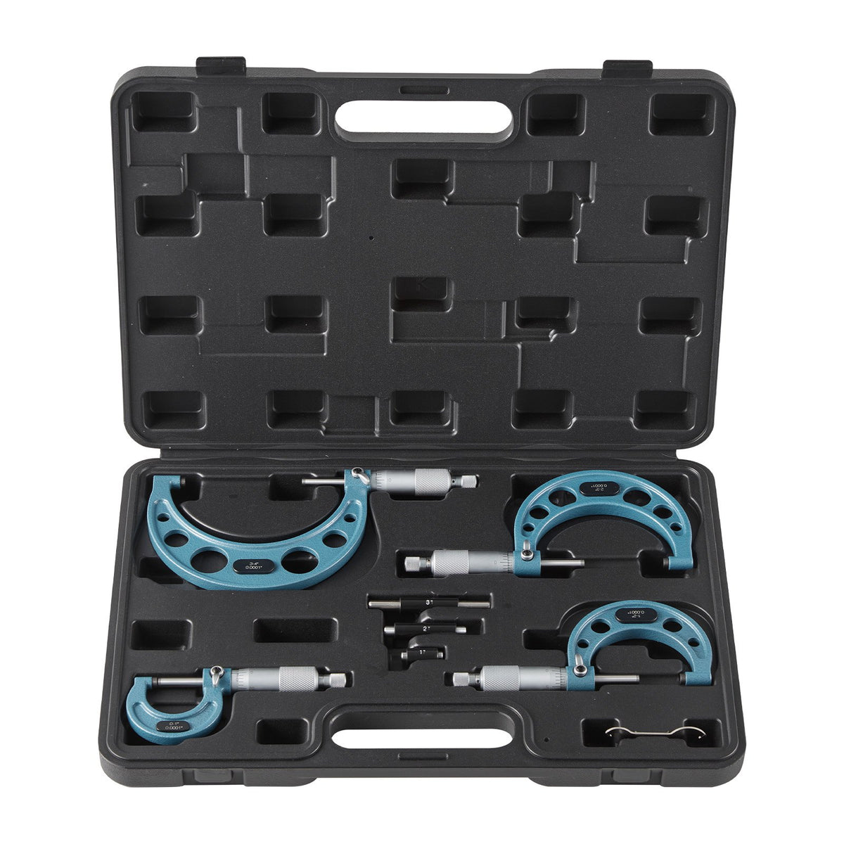VEVOR 4 Piece External Micrometer Set 0–4″ (0–1″ / 1–2″ / 2–3″ / 3–4″), High Precision Mechanic Tool with Protective Case for Metalworking and Engineering