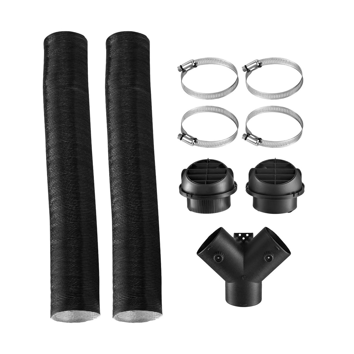 VEVOR Diesel Heater Air Duct and Ventilation Kit, 75 mm Warm Air Outlet with Y-shaped Connector and Air Duct Clamps, for 2 kW, 5 kW and 8 kW Diesel Heaters, Black