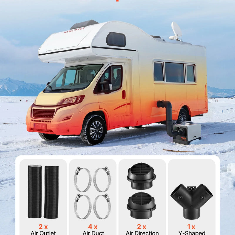 VEVOR dīzeļa sildītāja gaisa cauruļu un ventilācijas komplekts, 75 mm silta gaisa izvads ar Y veida savienotāju un gaisa kanālu skavām, paredzēts 2 kW, 5 kW un 8 kW dīzeļa sildītājiem, melns