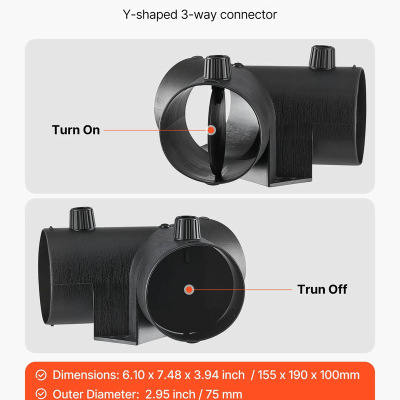 VEVOR dīzeļa sildītāja gaisa cauruļu un ventilācijas komplekts, 75 mm silta gaisa izvads ar Y veida savienotāju un gaisa kanālu skavām, paredzēts 2 kW, 5 kW un 8 kW dīzeļa sildītājiem, melns