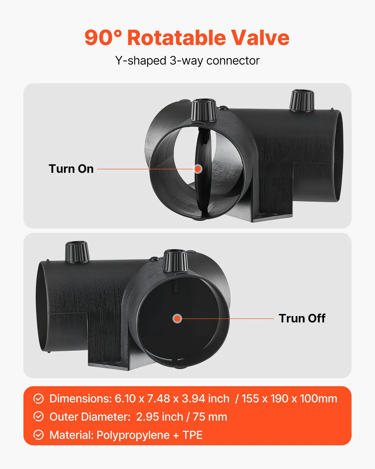 VEVOR Diesel Heater Air Duct and Ventilation Kit, 75 mm Warm Air Outlet with Y-shaped Connector and Air Duct Clamps, for 2 kW, 5 kW and 8 kW Diesel Heaters, Black