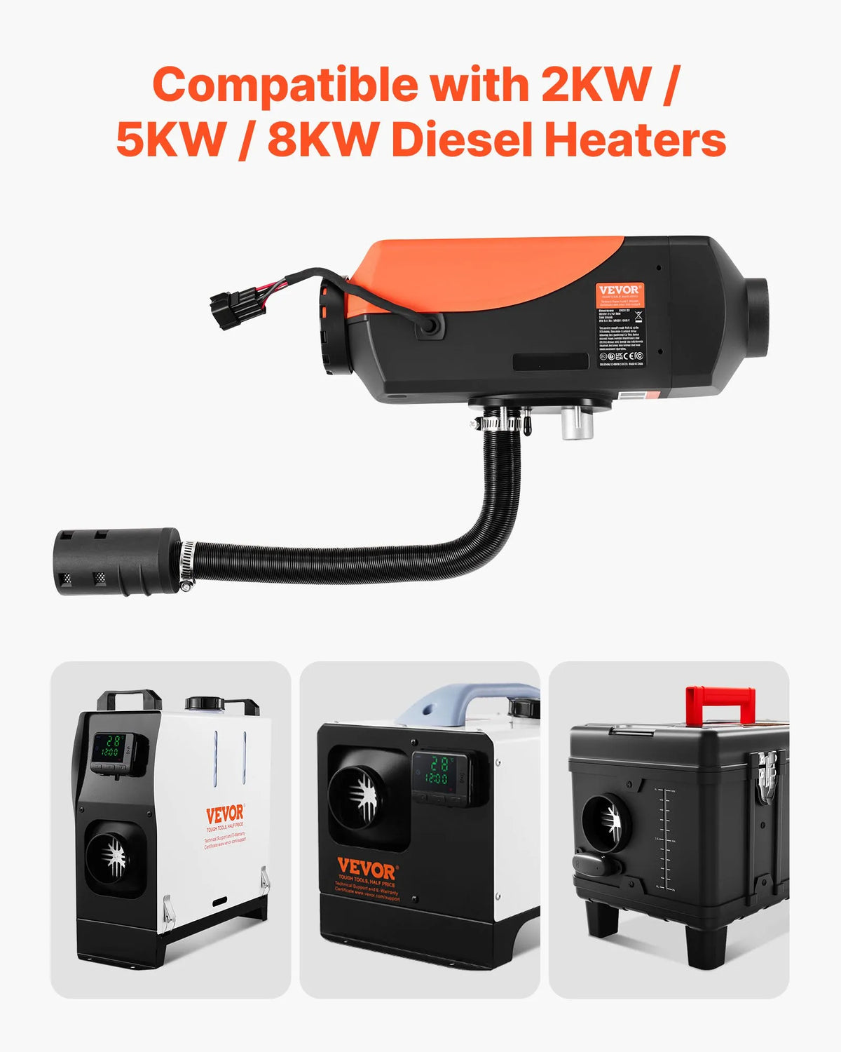 Diesel heater intake pipe kit, Ø 25 mm air duct hose, flexible intake filter silencer pipe with clamps, 2–8 kW