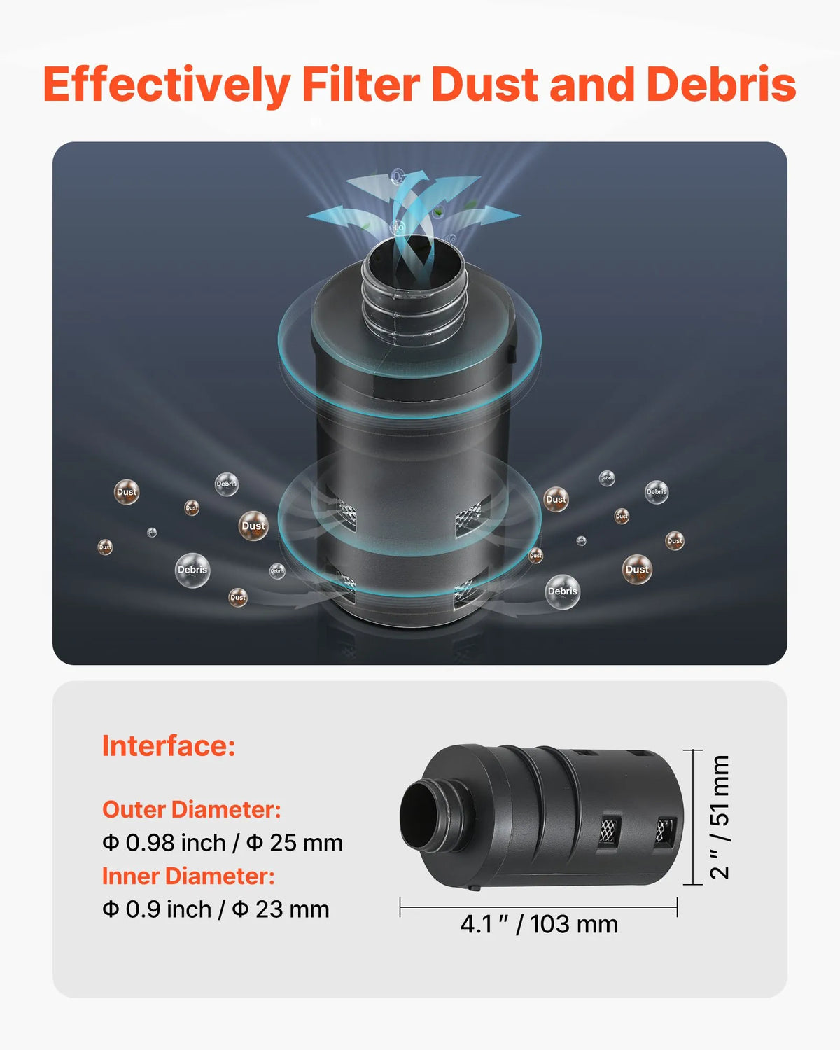 Diesel heater intake pipe kit, Ø 25 mm air duct hose, flexible intake filter silencer pipe with clamps, 2–8 kW