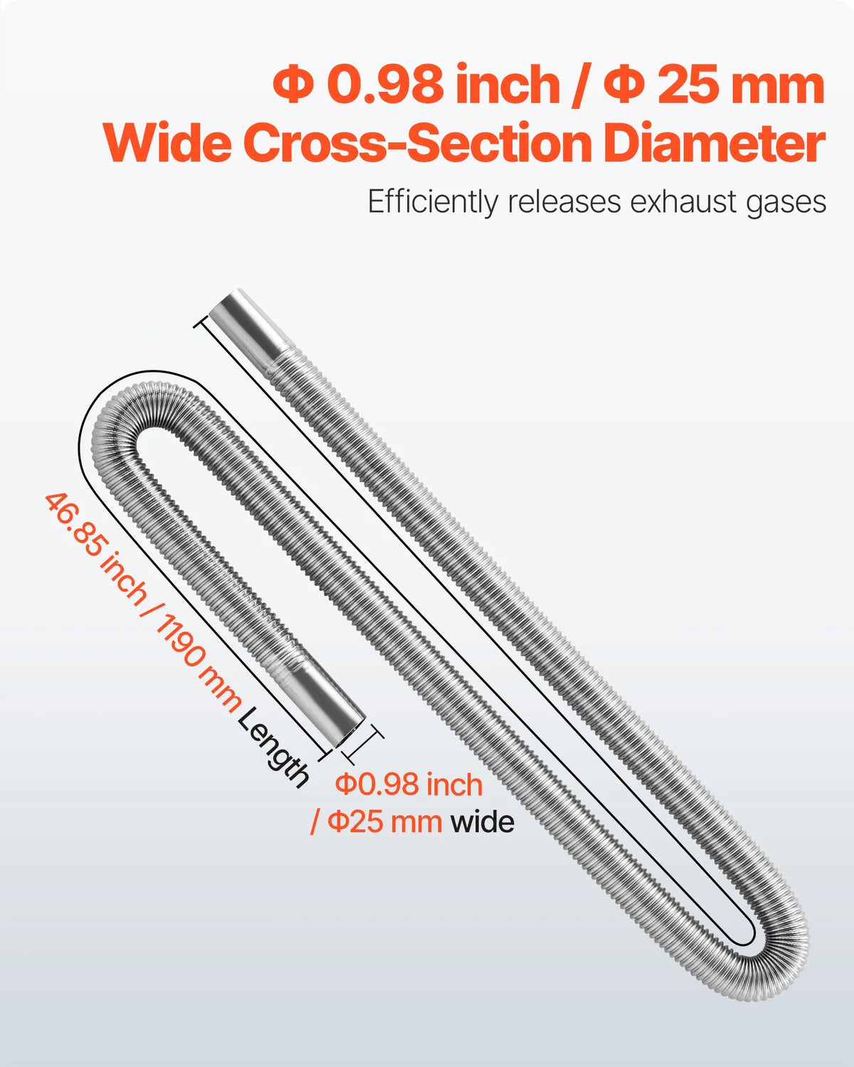 Exhaust hose, 1200 mm diesel heater flexible stainless steel pipe with 2 clamps, diesel heater accessories kit, compatible with 2–8 kW diesel heaters