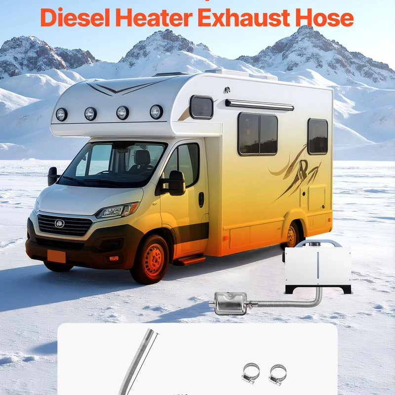 Izplūdes šļūtene, 600 mm dīzeļsildītāja elastīgā caurule no nerūsējošā tērauda ar 2 skavām, stāvvietas sildītāja izplūdes cauruļu līnija, saderīga ar 2-8 kW dīzeļsildītājiem