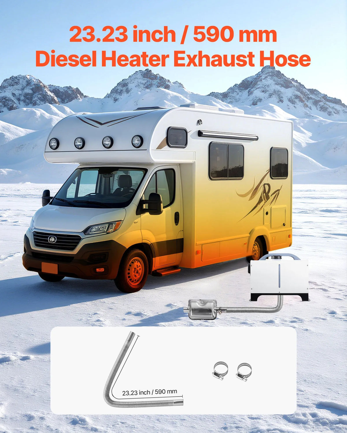 Exhaust hose, 600 mm diesel heater flexible stainless steel pipe with 2 clamps, parking heater exhaust pipe line, compatible with 2–8 kW diesel heaters