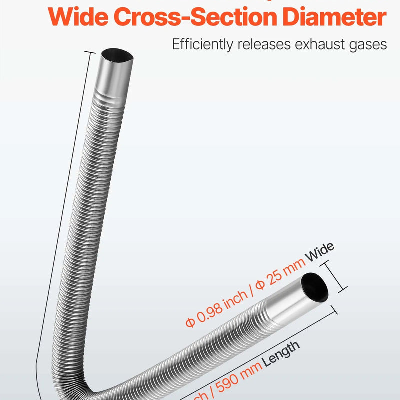 Izplūdes šļūtene, 600 mm dīzeļsildītāja elastīgā caurule no nerūsējošā tērauda ar 2 skavām, stāvvietas sildītāja izplūdes cauruļu līnija, saderīga ar 2-8 kW dīzeļsildītājiem