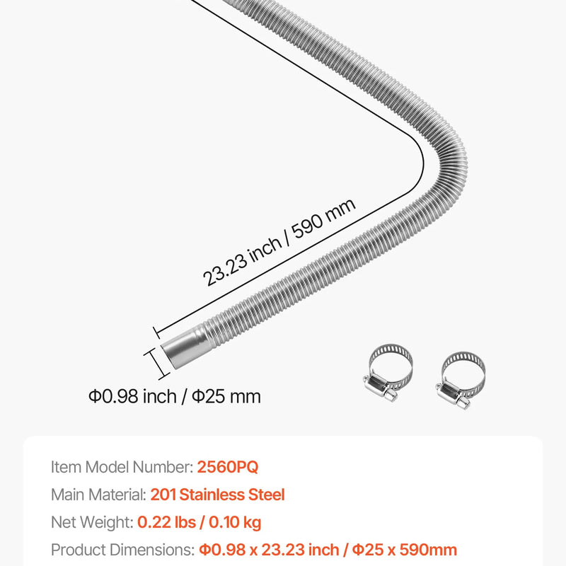 Izplūdes šļūtene, 600 mm dīzeļsildītāja elastīgā caurule no nerūsējošā tērauda ar 2 skavām, stāvvietas sildītāja izplūdes cauruļu līnija, saderīga ar 2-8 kW dīzeļsildītājiem