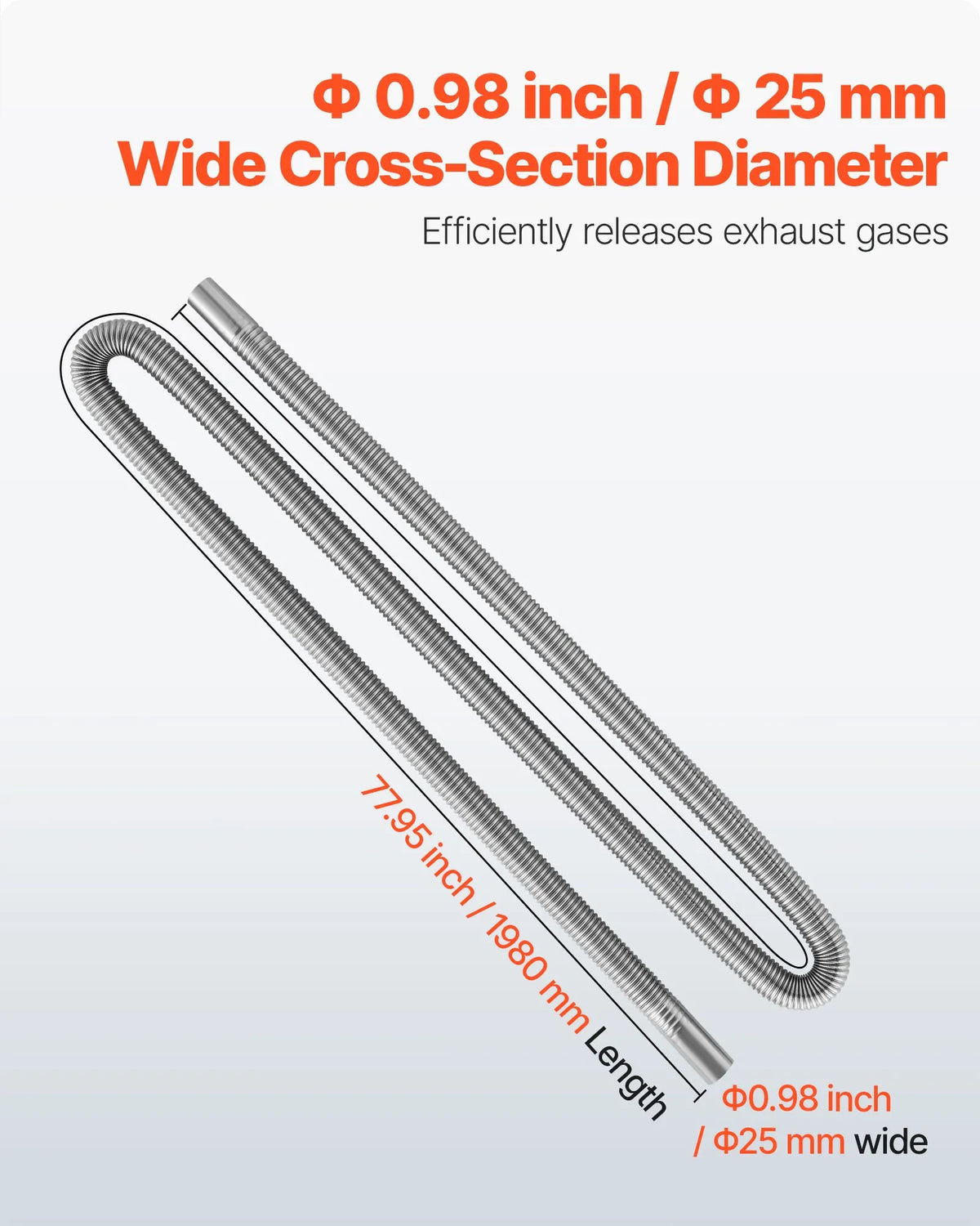 Exhaust hose, 1980 mm stainless steel flexible pipe with 2 clamps, diesel heater accessory kit, compatible with 2–8 kW diesel heaters