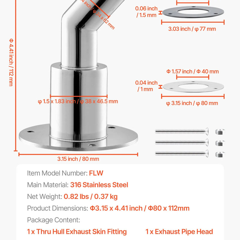 Izplūdes korpusa savienojums 24 mm dīzeļsildītājam, leņķa tipa izplūdes caurules savienojums ar skrūvēm, uzgriežņiem un blīvi, piemērots 2 kW, 5 kW un 8 kW dīzeļsildītājiem, izgatavots no 316 nerūsējošā tērauda