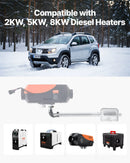 Dīzeļsildītāja izplūdes caurules elkonis ar 25 mm savienotāju, nerūsējošā tērauda vēja aizsarguzgalis, 4 skavas, 2 kW–8 kW