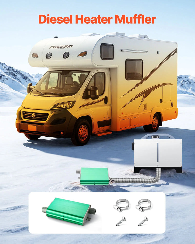 VEVOR dīzeļsildītāja klusinātājs, 24 mm uzlabots izpūtēja klusinātājs ar 2 skavām un skrūvēm, alumīnija sakausējuma izpūtēja trokšņu slāpētājs 2 kW, 5 kW un 8 kW dīzeļsildītājiem