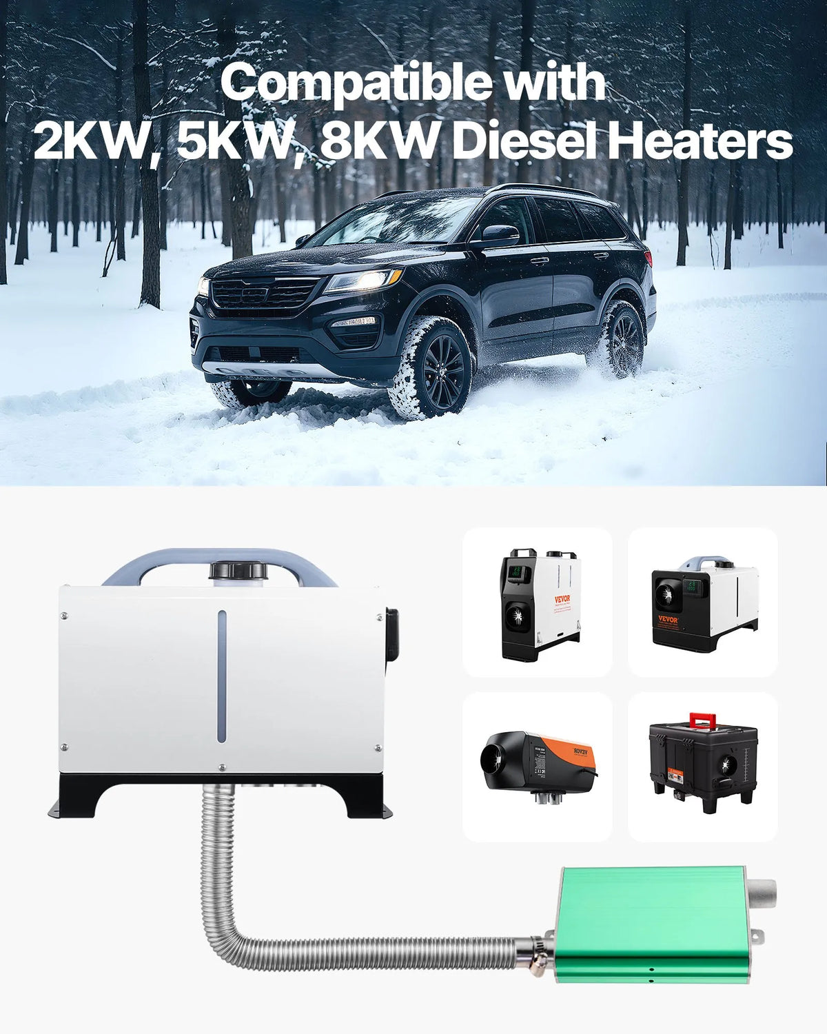 VEVOR Diesel Heater Silencer, 24 mm Advanced Muffler with 2 Clamps and Screws, Aluminium Alloy Exhaust Silencer for 2 kW, 5 kW and 8 kW Diesel Heaters