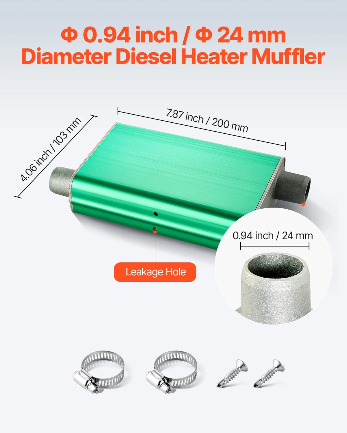 VEVOR Diesel Heater Silencer, 24 mm Advanced Muffler with 2 Clamps and Screws, Aluminium Alloy Exhaust Silencer for 2 kW, 5 kW and 8 kW Diesel Heaters