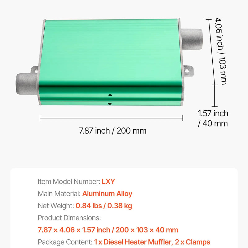 VEVOR dīzeļsildītāja klusinātājs, 24 mm uzlabots izpūtēja klusinātājs ar 2 skavām un skrūvēm, alumīnija sakausējuma izpūtēja trokšņu slāpētājs 2 kW, 5 kW un 8 kW dīzeļsildītājiem