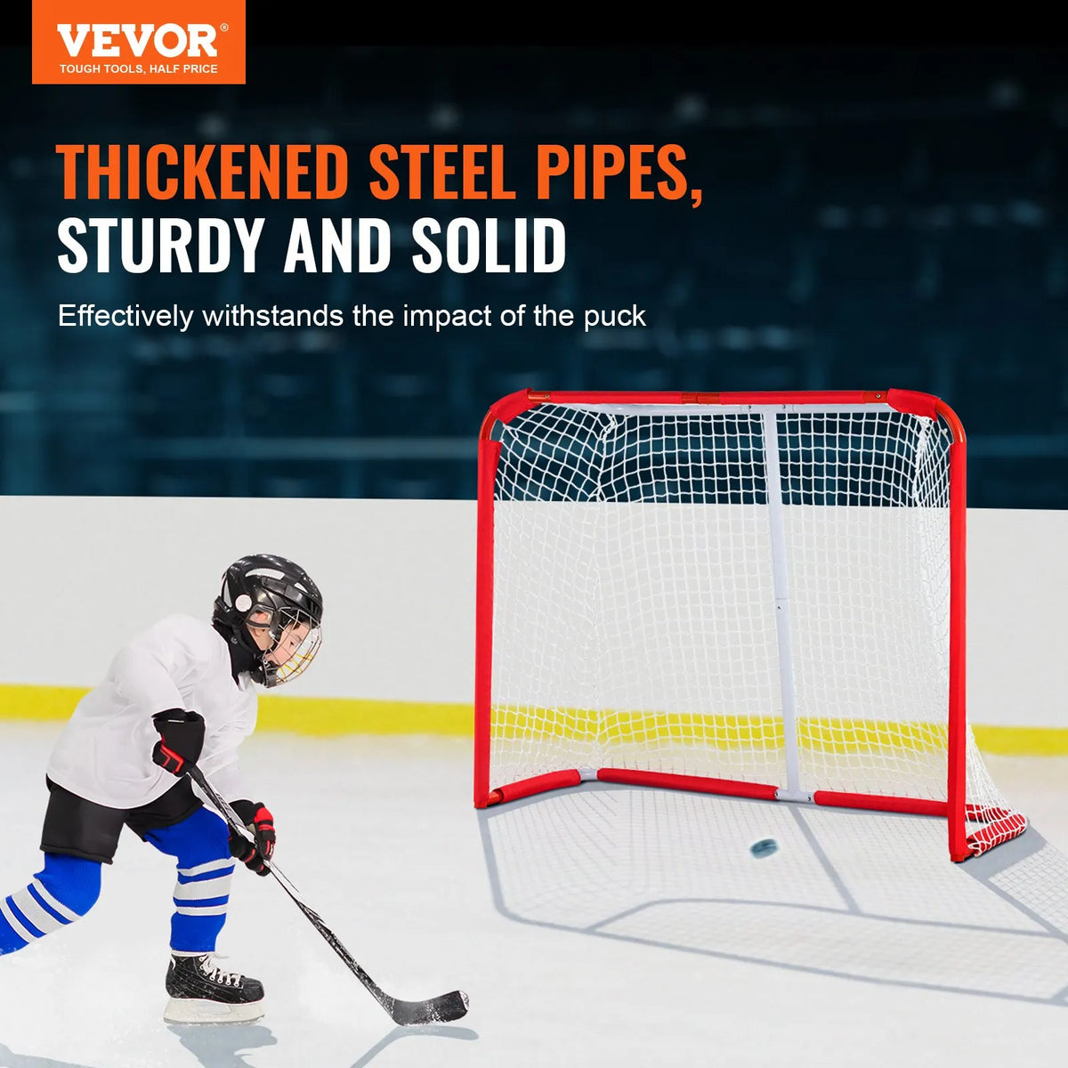 VEVOR Youth Street Hockey Goal 137 × 112 cm with Net, Steel, White/Red