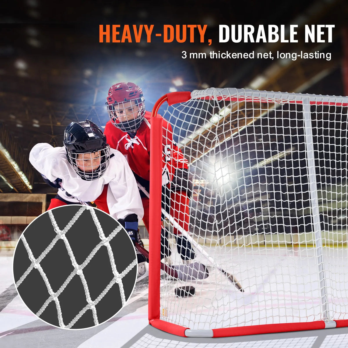 VEVOR Youth Street Hockey Goal 137 × 112 cm with Net, Steel, White/Red