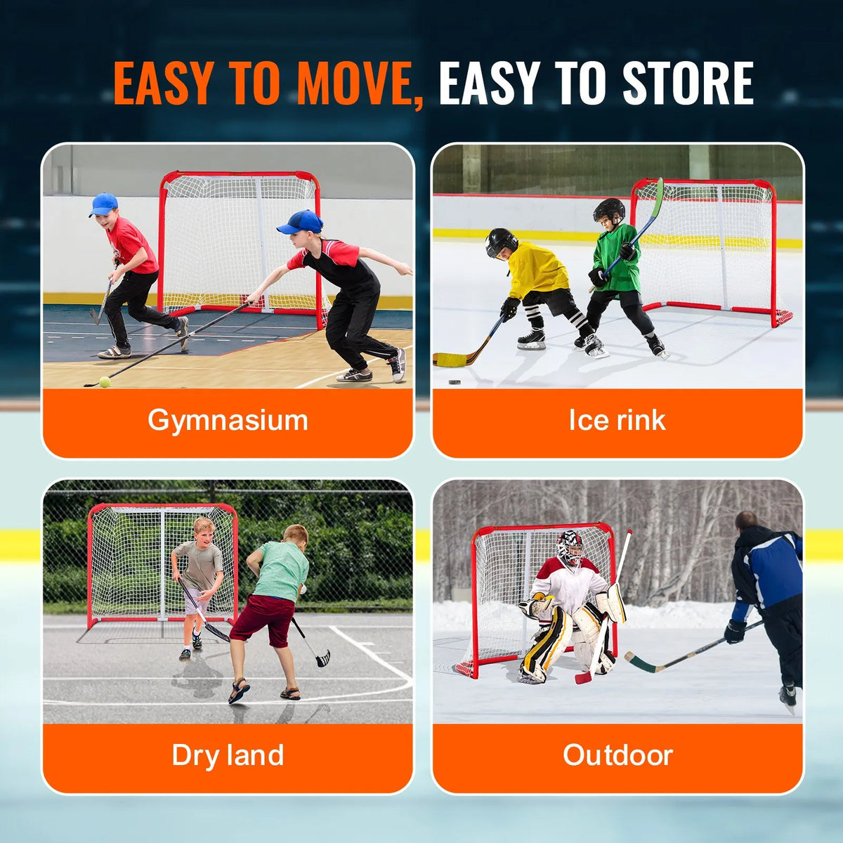 VEVOR Youth Street Hockey Goal 137 × 112 cm with Net, Steel, White/Red