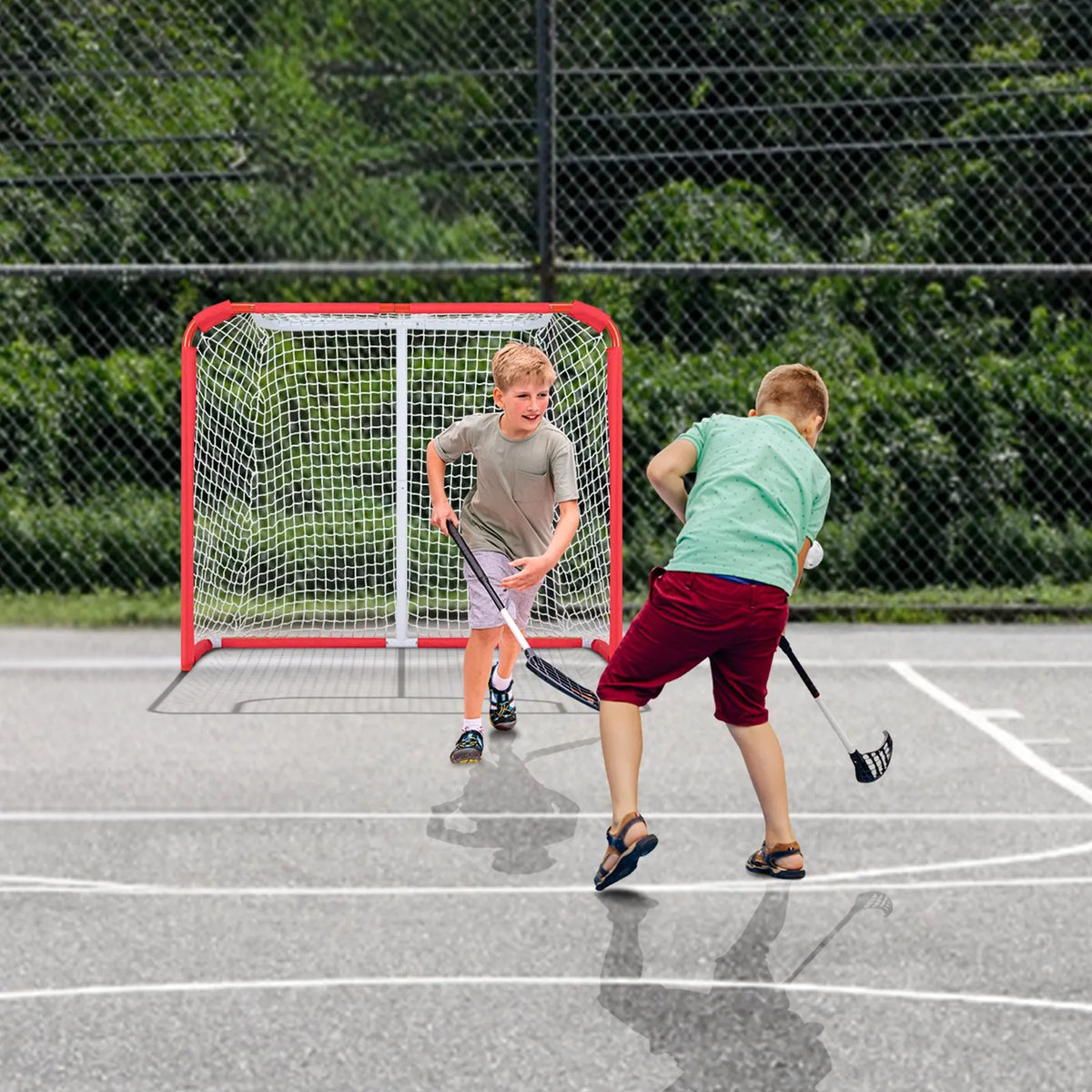 VEVOR Youth Street Hockey Goal 137 × 112 cm with Net, Steel, White/Red