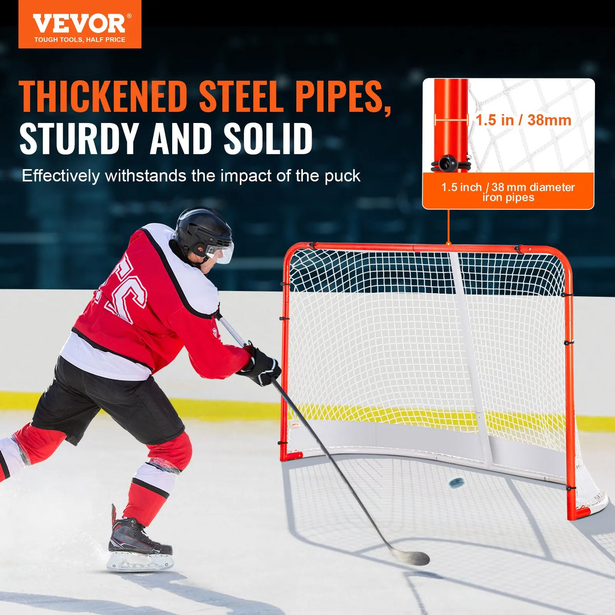 VEVOR Street Hockey Goal 183 × 122 cm with Net, Steel, Official Size, White/Red