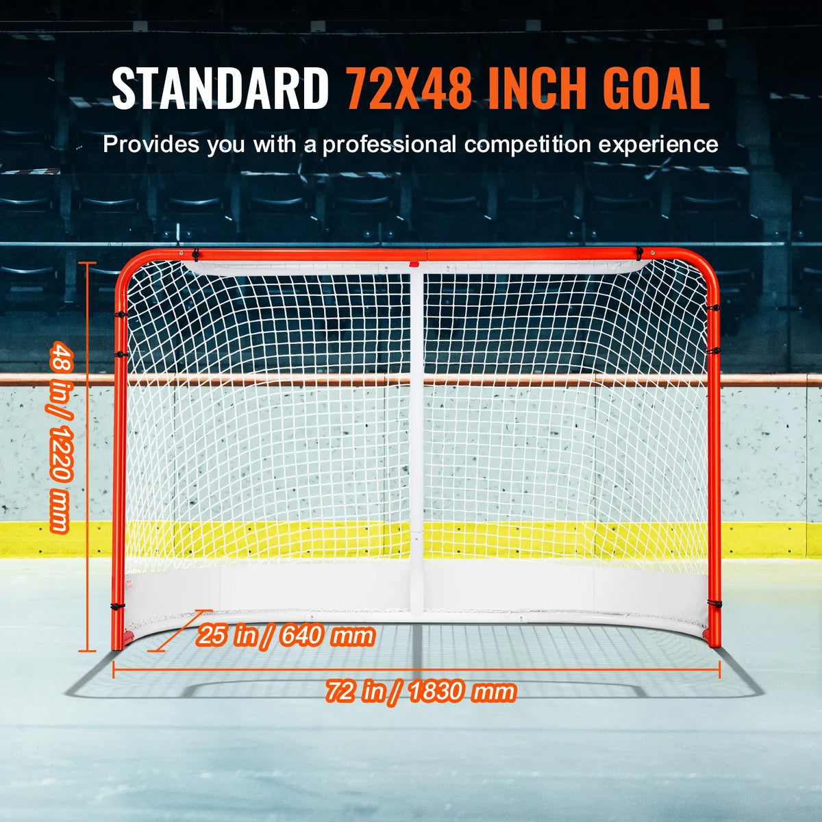 VEVOR Street Hockey Goal 183 × 122 cm with Net, Steel, Official Size, White/Red