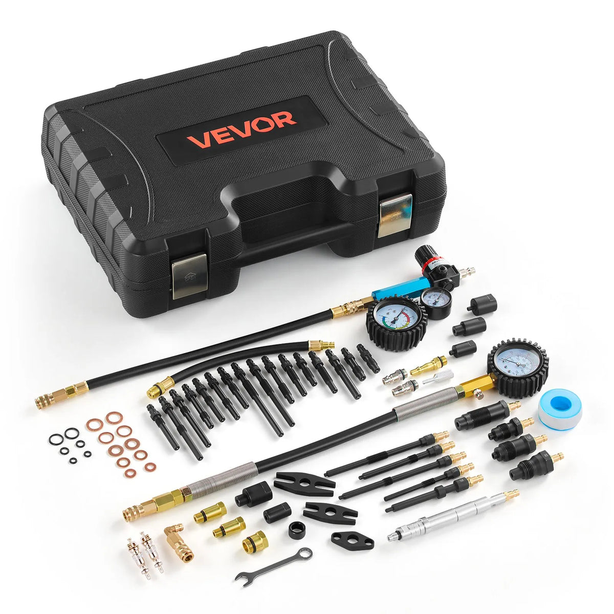 VEVOR Engine Cylinder Compression and Leak Tester Kit with 0–48.3 bar Pressure Gauge and 0–6.9 bar Leak Gauge, Automotive Leak Test Kit with 4 Adapters for Cars and Motorcycles