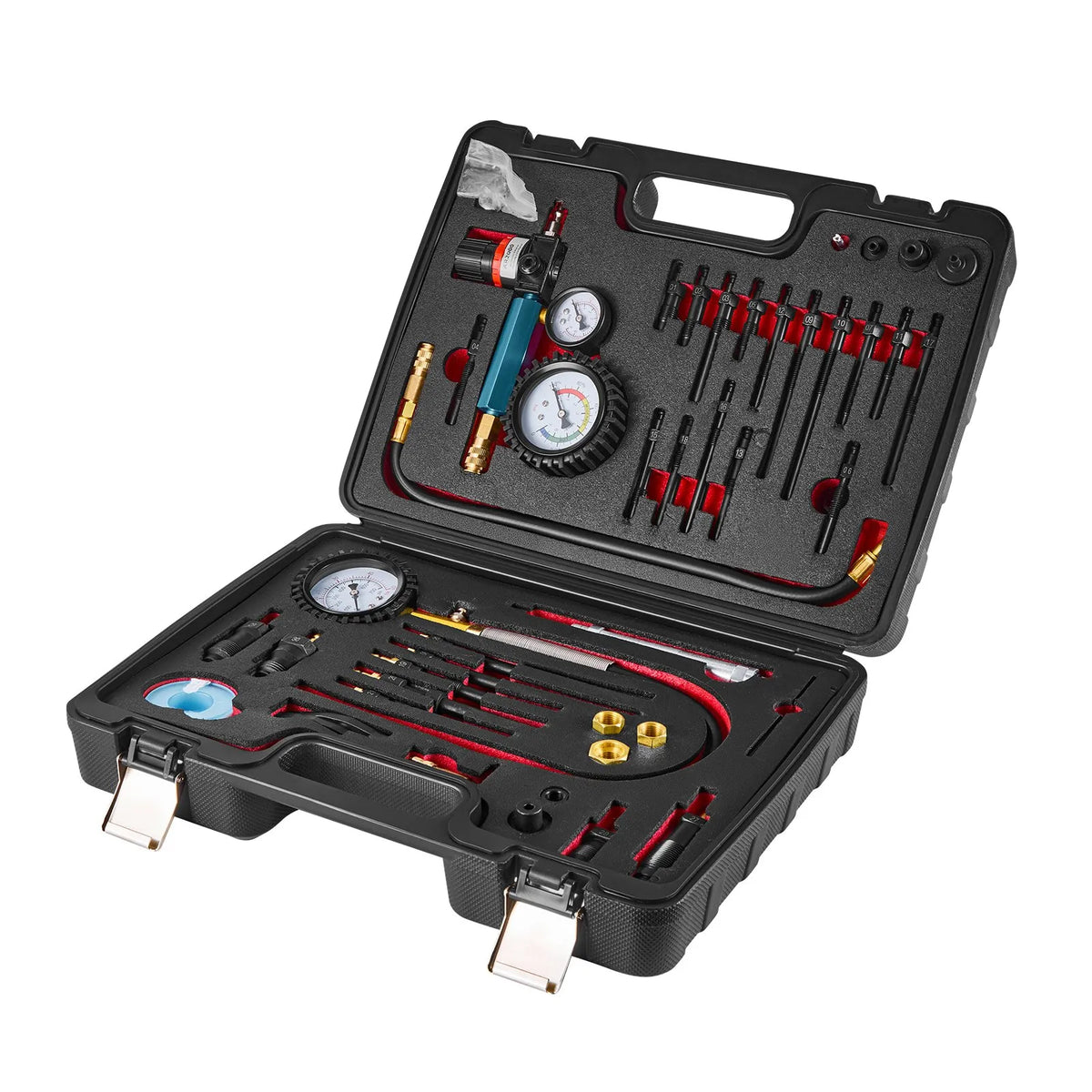 VEVOR Engine Cylinder Compression and Leak Tester Kit with 0–48.3 bar Pressure Gauge and 0–6.9 bar Leak Gauge, Automotive Leak Test Kit with 4 Adapters for Cars and Motorcycles