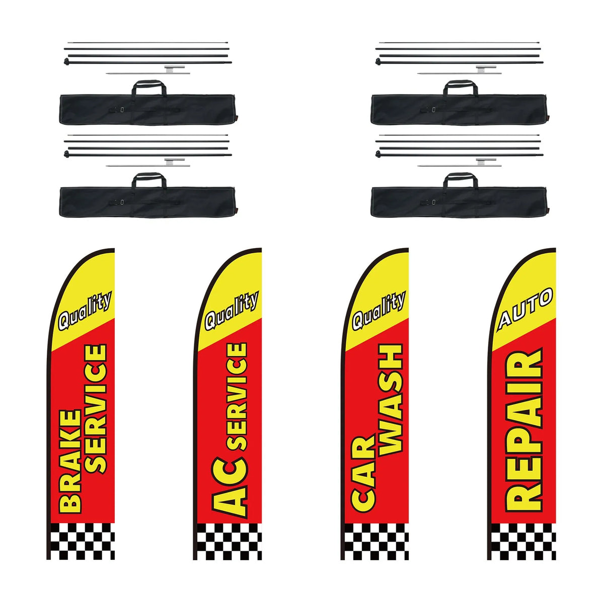 VEVOR Auto Repair Advertising Feather Flags with Pole Kit, Outdoor Business Flags, 4 Flags, 4 Poles and 4 Ground Stakes, 5 m Height