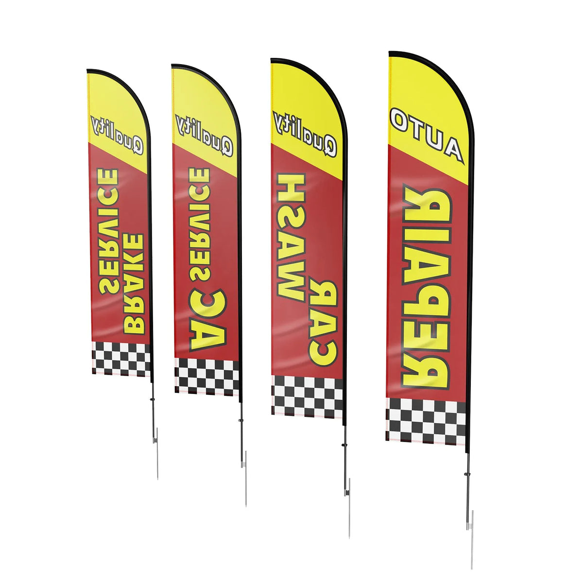 VEVOR Auto Repair Advertising Feather Flags with Pole Kit, Outdoor Business Flags, 4 Flags, 4 Poles and 4 Ground Stakes, 5 m Height