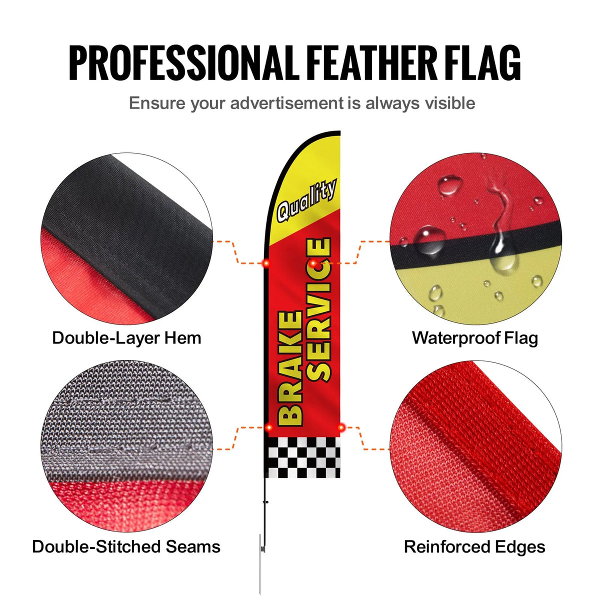 VEVOR Auto Repair Advertising Feather Flags with Pole Kit, Outdoor Business Flags, 4 Flags, 4 Poles and 4 Ground Stakes, 5 m Height