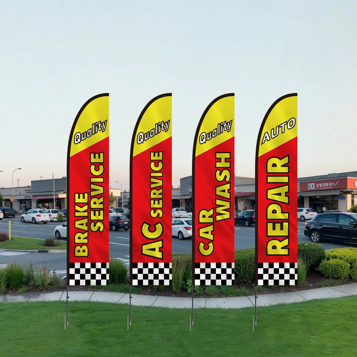 VEVOR Auto Repair Advertising Feather Flags with Pole Kit, Outdoor Business Flags, 4 Flags, 4 Poles and 4 Ground Stakes, 5 m Height