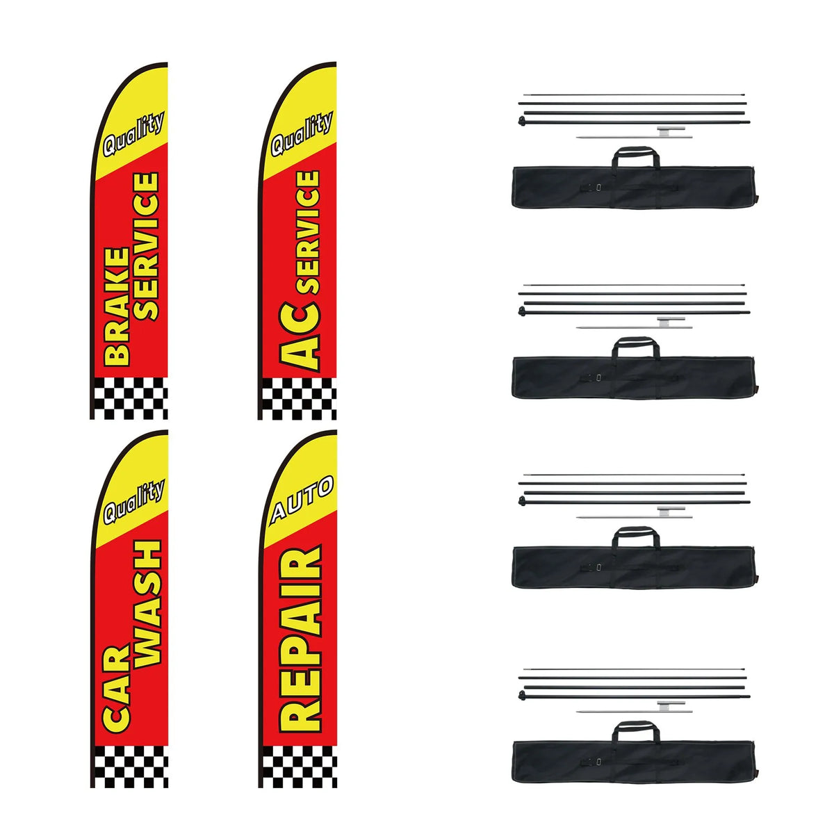 VEVOR Auto Repair Advertising Feather Flags with Pole Kit, Outdoor Business Flags, 4 Flags, 4 Poles and 4 Ground Stakes, 5 m Height