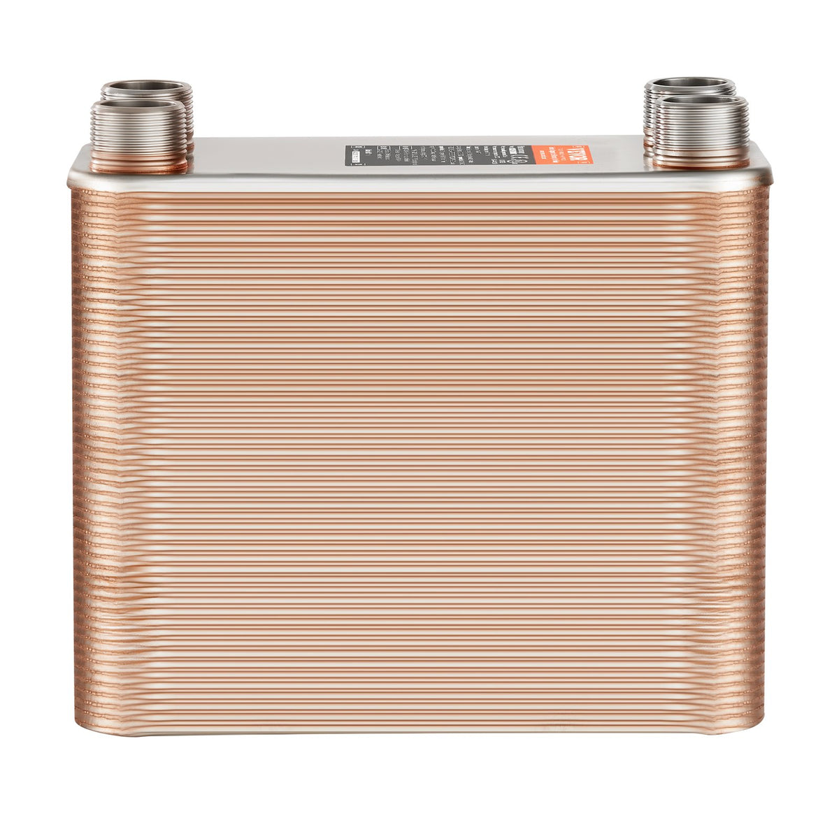 VEVOR 100 Plate Heat Exchanger – 4 x 1-1/4" MNPT Ports, 5" x 12", Brazed 316L Stainless Steel