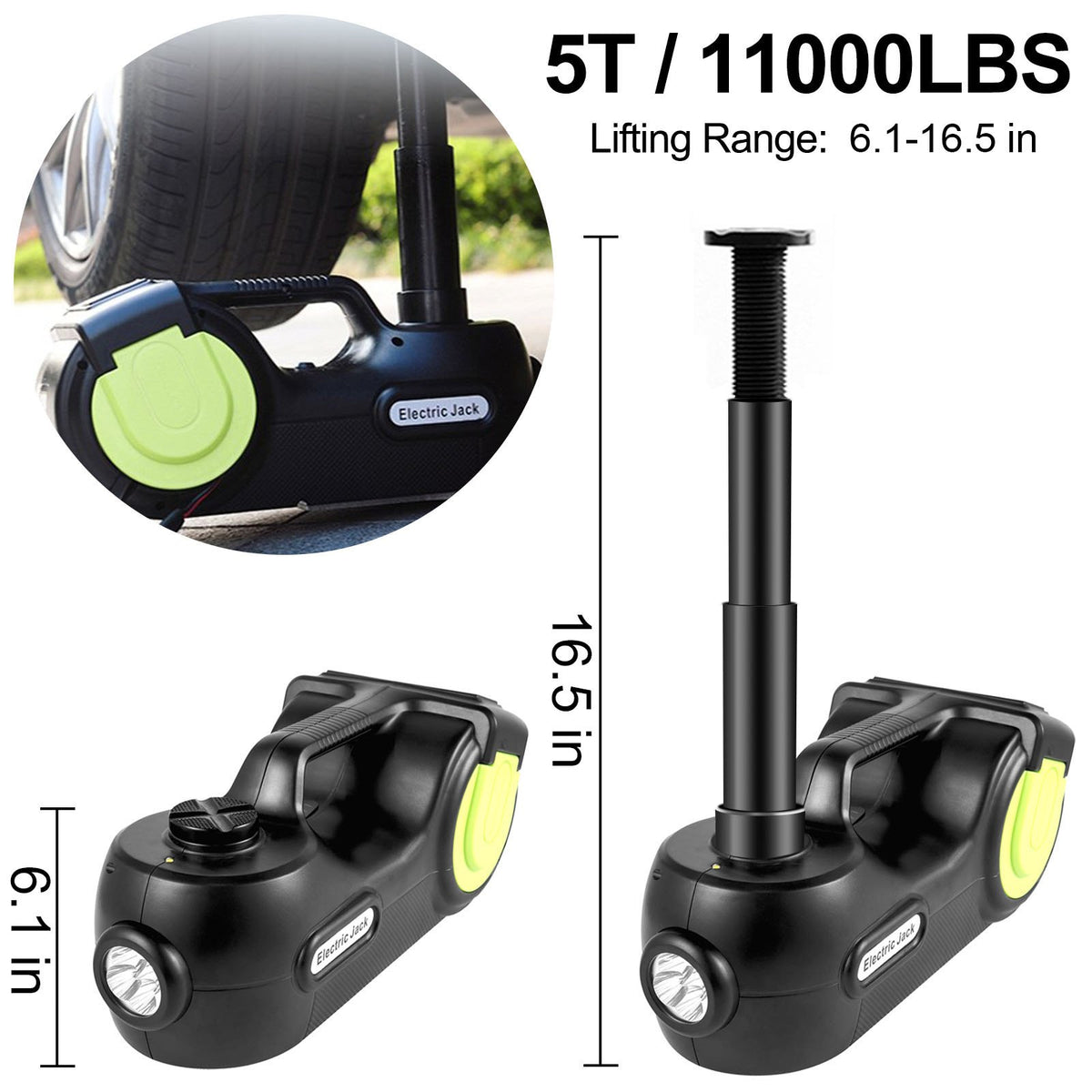 VEVOR Electric Car Jack 5 Ton with Impact Wrench and LED Light, Hydraulic, Lifting Height 155–530 mm, Suitable for SUV, MPV, Sedan and Truck Repair
