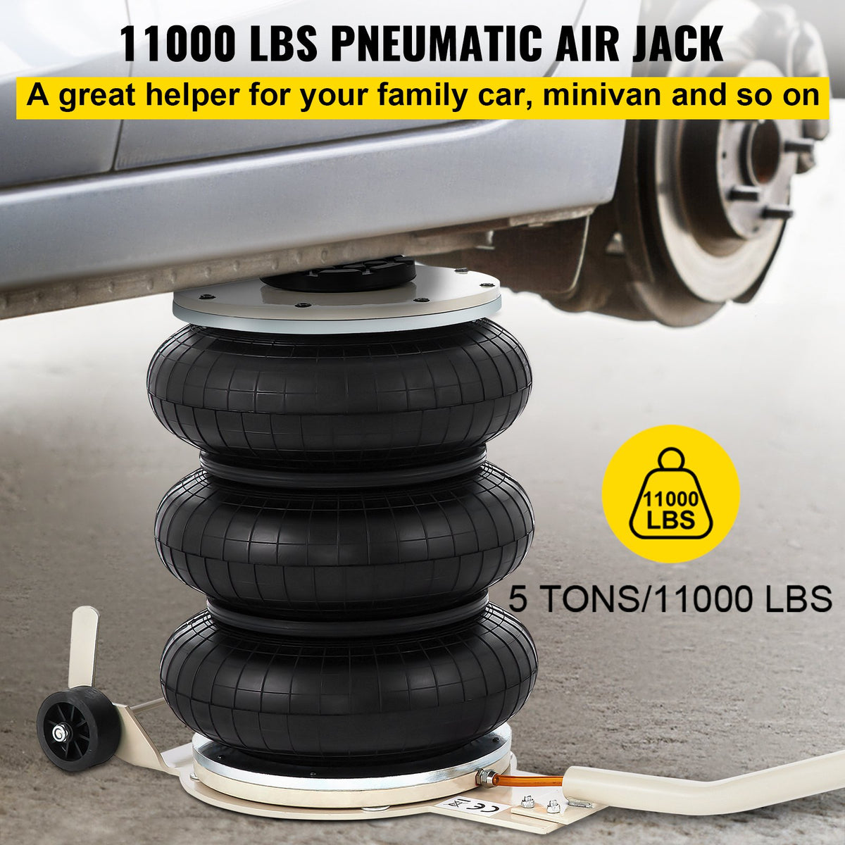 VEVOR 5 T5000 kg Pneumatic Triple Bag Air Lift Jack, Lifting Height 16.5-40.6 cm, 5000 kg Capacity, Fast Lifting Time