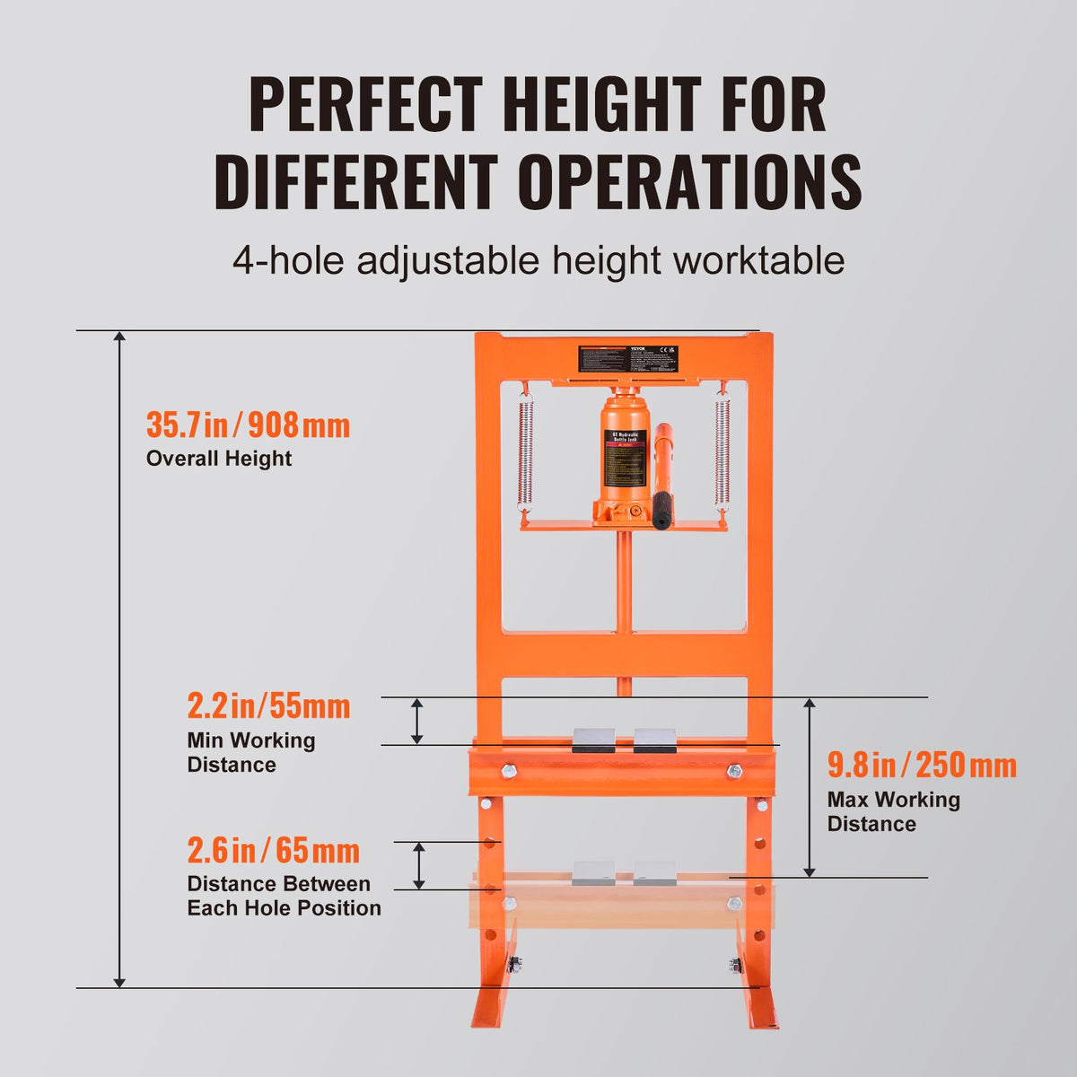 VEVOR 6 Tonne Hydraulic Workshop Press with Pressing Plates, H-Frame Bench Press with Stand