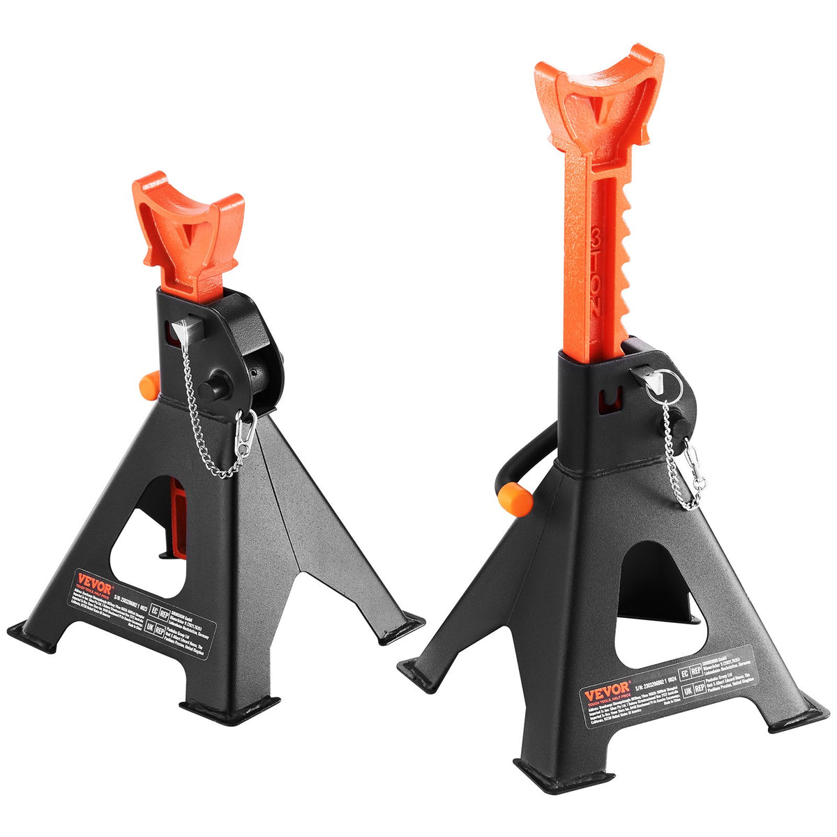 VEVOR Jack Stands, 3 Tonne Capacity, Dual Locking, Height Adjustable 275-415 mm, Suitable for SUV, Pickup Trucks, Cars and UTV/ATV, Red, 1 Pair