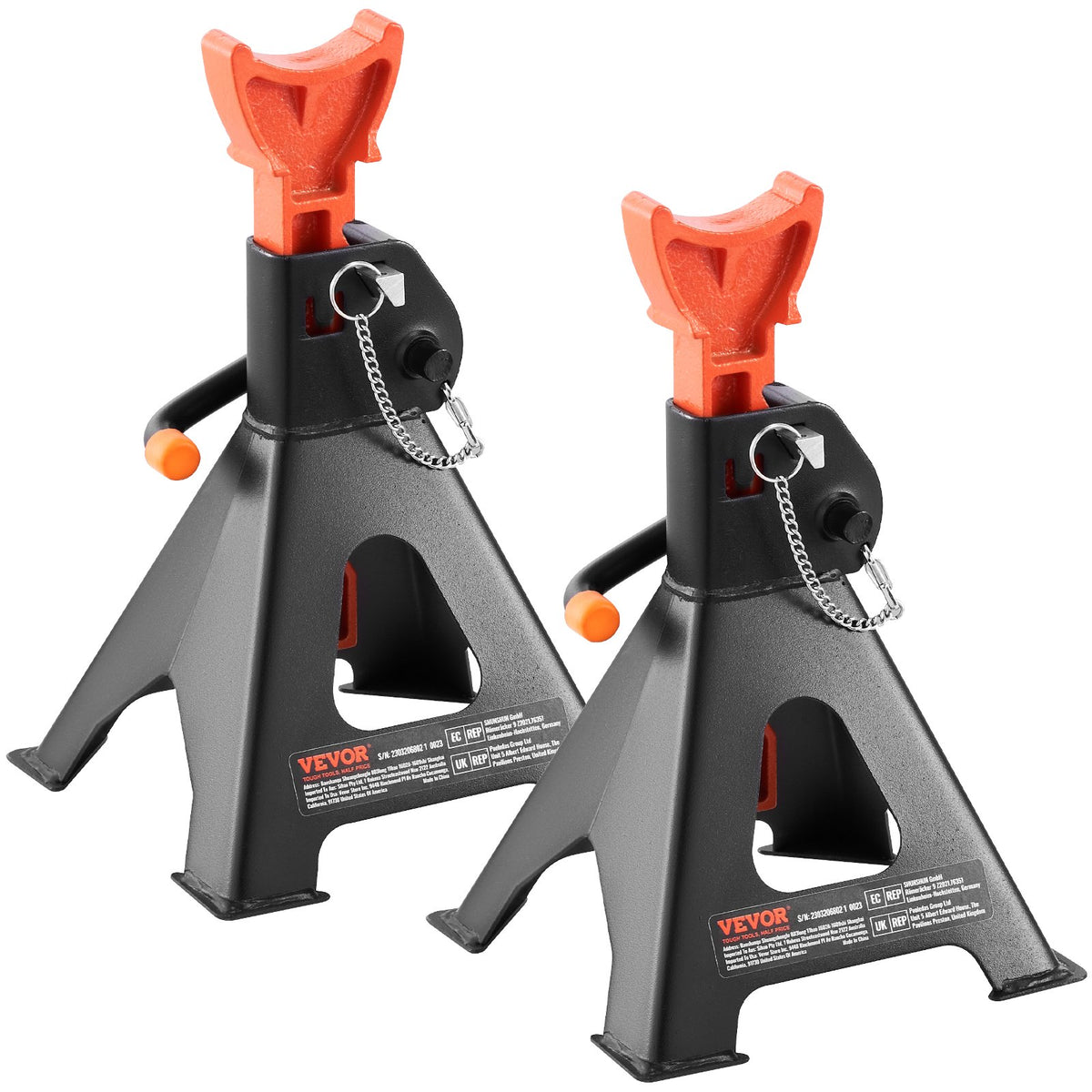 VEVOR Jack Stands, 3 Tonne Capacity, Dual Locking, Height Adjustable 275-415 mm, Suitable for SUV, Pickup Trucks, Cars and UTV/ATV, Red, 1 Pair