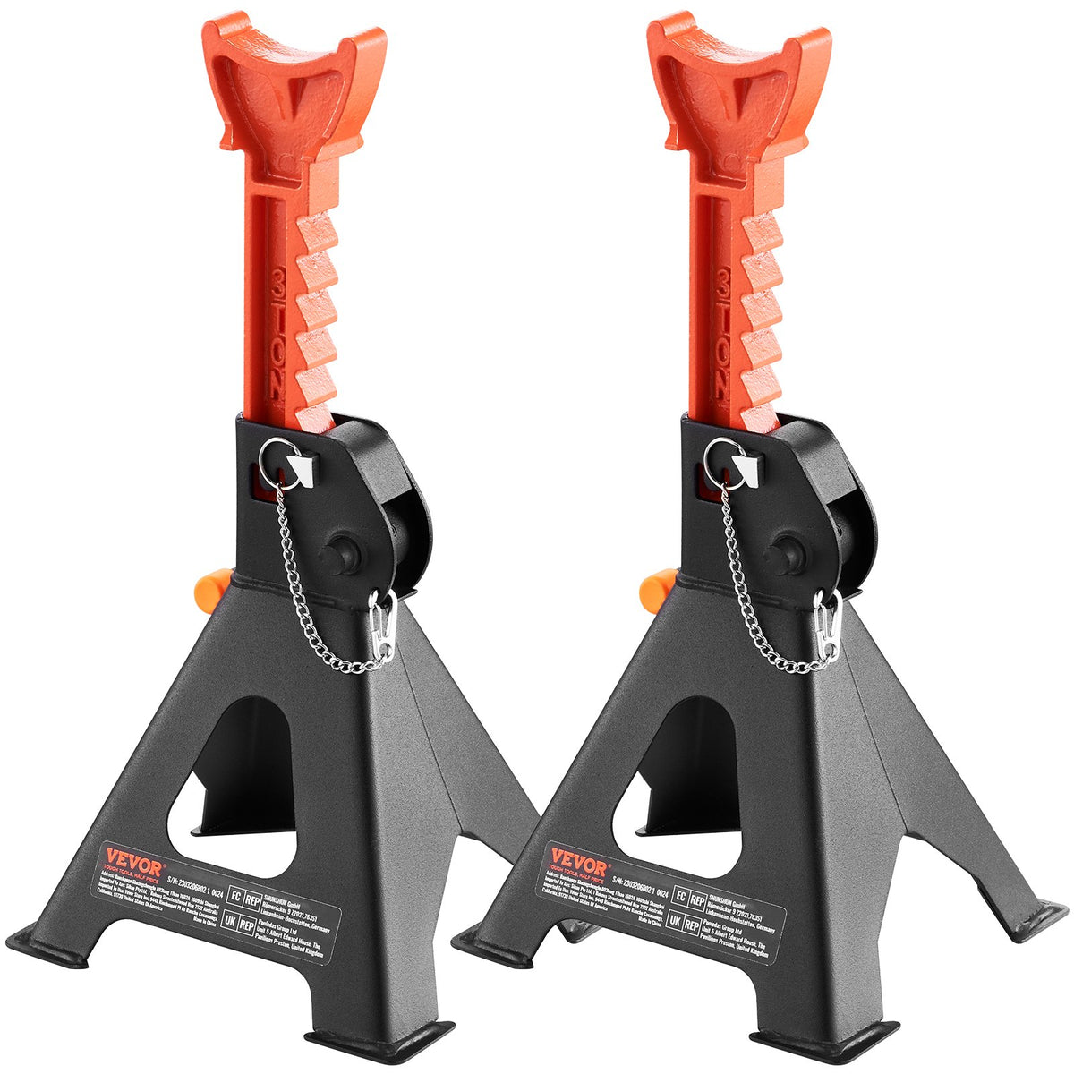 VEVOR Jack Stands, 3 Tonne Capacity, Dual Locking, Height Adjustable 275-415 mm, Suitable for SUV, Pickup Trucks, Cars and UTV/ATV, Red, 1 Pair