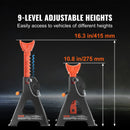VEVOR domkratu statīvi, 3 t celtspēja, dubultā fiksācija, augstums regulējams no 275 līdz 415 mm, piemēroti SUV, pikapiem, automašīnām un UTV/ATV, sarkani, 1 pāris