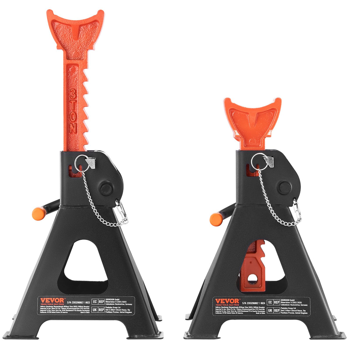 VEVOR Jack Stands, 3 Tonne Capacity, Dual Locking, Height Adjustable 275-415 mm, Suitable for SUV, Pickup Trucks, Cars and UTV/ATV, Red, 1 Pair
