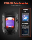 VEVOR automātiski aptumšojoša metināšanas ķivere ar 100 × 80 mm "True Color" skata logu, saules enerģijas barošanu un 4 loka sensoriem, tonējums 4/5-9/9-13, piemērota TIG, MIG metināšanai, griešanai un slīpēšanai - METIS sērija