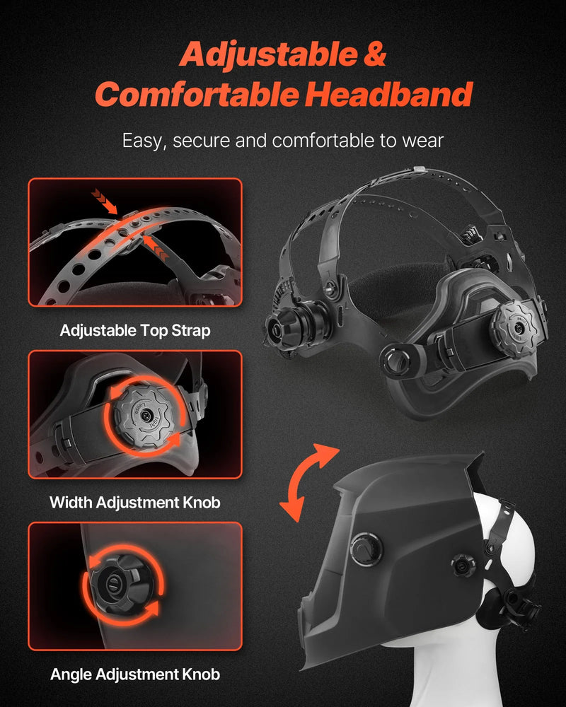 VEVOR automātiski aptumšojoša metināšanas maska, 93 × 43 mm "True Color" skata logs, saules enerģijas darbināma metinātāja ķivere ar 2 loka sensoriem, filtra tonis 4/9-13, piemērota TIG, MIG, ARC metināšanai un slīpēšanai - CRIUS sērija (matēti melna)