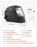 VEVOR automātiski aptumšojoša metināšanas maska, 93 × 43 mm "True Color" skata logs, saules enerģijas darbināma metinātāja ķivere ar 2 loka sensoriem, filtra tonis 4/9-13, piemērota TIG, MIG, ARC metināšanai un slīpēšanai - CRIUS sērija (matēti melna)