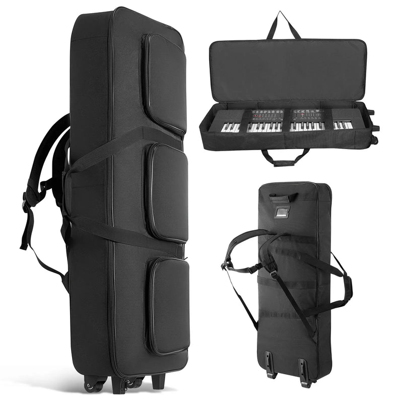 VEVOR 88 taustiņu klaviatūras soma, 1040 × 430 × 130 mm iekšējie izmēri, polsterēta klavieru soma ar riteņiem, izturīgs rokturis, 3 kabatu uzglabāšana, transportēšanas soma ar gludiem riteņiem 88 taustiņu klaviatūrām un elektriskajām klavierēm